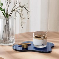 Sous-verre en acrylique bleu brillant irrégulier, découpe personnalisée, montage facile, tapis de bureau résistant à la chaleur pour la décoration intérieure