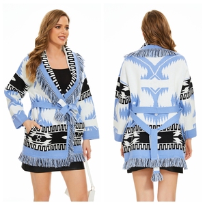<span class=keywords><strong>Cardigan</strong></span> Invernale da Donna Stile Bohémien di Nuovo Design con Maniche Lunghe e Spalle Scivolate, Vintage in <span class=keywords><strong>Lana</strong></span> Jacquard di Media Lunghezza - Product Image 1