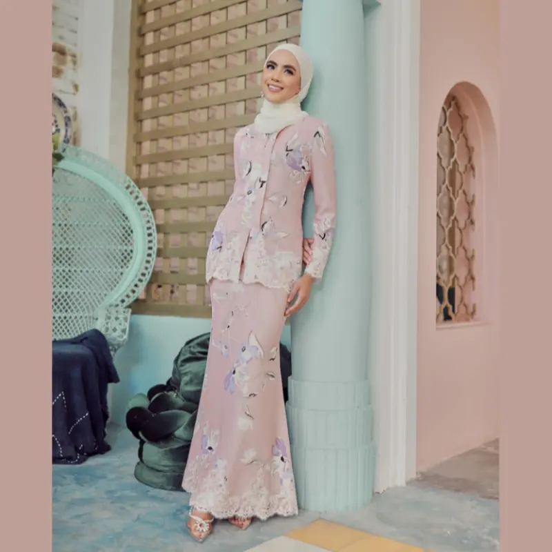 SIPO malezya Contoh Bju Kebaya Baju kumuslim müslüman kadınlar krep elbise uzun kollu nakış pullu dantel Gambar Baju Kebaya ile