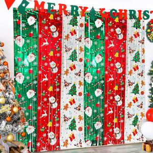 Decoración de Fondo para Fiesta de Navidad, Cortina Transparente con Combinación de Colores Rojo, Blanco y Verde para la Creación de un Escenario Festivo - Product Image 1