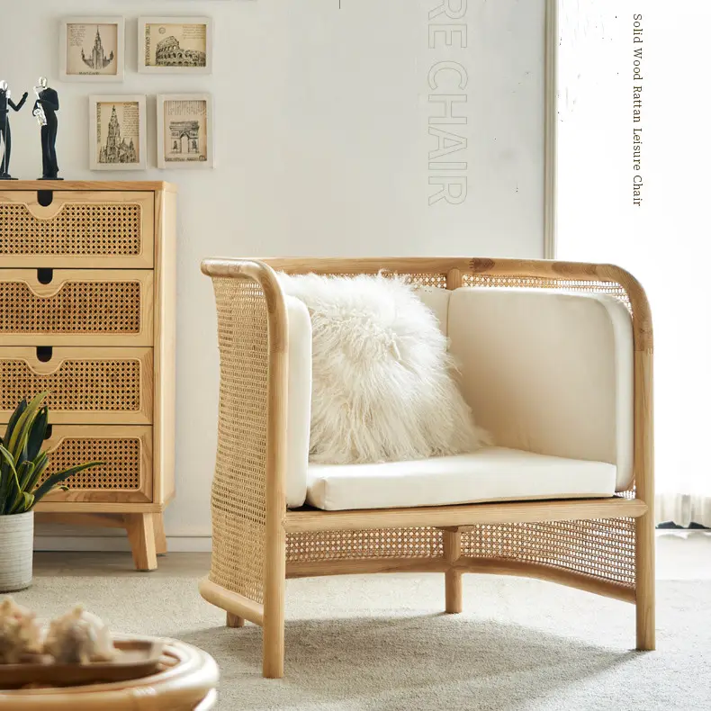 Dreamhause-sillón de respaldo alto de ratán de madera, silla de ocio, muebles para el hogar, diseño de sillas para sala de estar