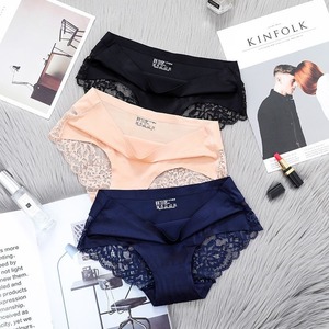High Quality Traceless Mid-Rise <b>Stretch</b> Intimates Underwear Smooth Breathable Soft Satin Briefs Women Ice Silk <b>Lace</b> Panties - Product Image 3