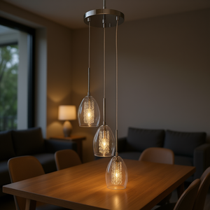 Adjustable Glass Pendant Light E27 <b>LED</b> Chandelier For Indoor Lighting With Bell Shade And Soft Warm White Light - Product Image 2