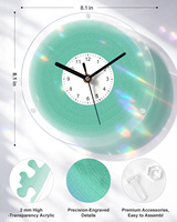 Horloge puzzle en acrylique vert frais, impression UV transparente 3 couches, décoration murale et de table avec support en fer