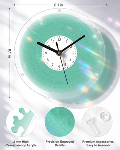 Acrylic Clock Puzzle Fresh Green 3-Layer Transparent UV Print Wall & <b>Table</b> Decor with Iron Stand - Product Image 4
