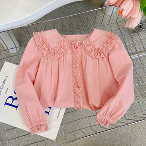 <span class=keywords><strong>Blusas</strong></span> y Camisas <span class=keywords><strong>de</strong></span> Manga Larga <span class=keywords><strong>de</strong></span> Algodón para Bebés Niñas con Encaje y Cuello Peter Pan, Blusa Casual para Primavera y Otoño como Prenda Interior para Niños - Product Image 4