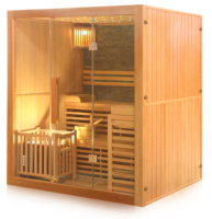 Ruang Sauna Uap Kayu Solid Modern Berkualitas Tinggi untuk 4 Orang, Terbuat dari 100% Kayu Hemlock Kanada Impor Bentuk Sudut