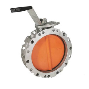 Válvula de Mariposa V2FS de Operación Manual, Disco Naranja de 150 mm, Uso Industrial - Product Image 1