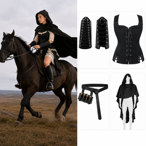 Set di Accessori Medievali, Gilet, Bracciale da Polso, Mantello, Cintura Porta Pozione per Cosplay di Halloween, Fiera Rinascimentale e LARP Vichingo - Product Image 3