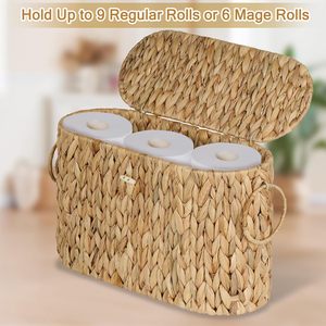 Panier de rangement pour <span class=keywords><strong>papier</strong></span> toilette, porte-<span class=keywords><strong>papier</strong></span> toilette fin en jacinthe d'eau avec couvercle - Organisateur de salle de bain pour la maison - Product Image 2