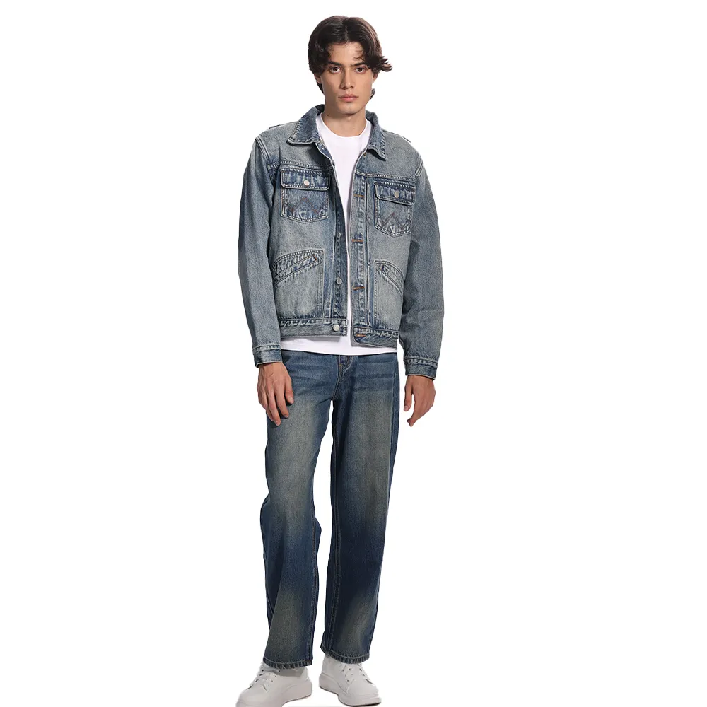 Grosir jaket pria ukuran besar 100% jaket Denim biru katun atasan pakaian jalanan Hip Hop 2023 setelan jaket pria