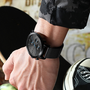 All-match Daily Commute Three-eye Chronograph <b>Watch</b> Black Dial Mesh Band 3BAR <b>waterproof</b> Calendar <b>Men</b> Quartz <b>Watch</b> wholesale - Product Image 5