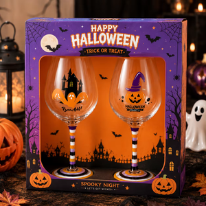 Copas de Vino Pintadas a Mano para Halloween, Copas con Diseño de Calavera, Fantasma y Castillo, Copas de Vino Tinto con Tallo Rayado para Regalos y Decoración de Fiestas - Product Image 6