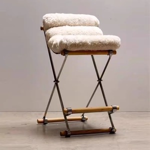 Modern Minimalist Bar Stool Stainless Steel Foldable Soft Seat Home Guesthouse Use - Product Image 1