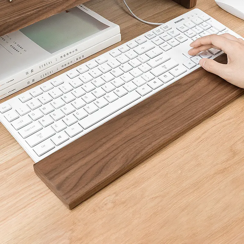 PUSELIFE Support de poignet de bureau de jeu ergonomique pour ordinateur portable facile à taper repose-poignets en bois noyer clavier repose-poignets