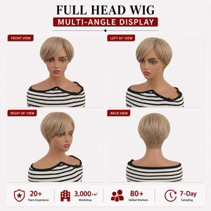 Perruque courte synthétique beige blonde style pixie, avec frange latérale, perruque complète tendance pour <span class=keywords><strong>femme</strong></span> moderne, vente en gros d'usine - Product Image 4