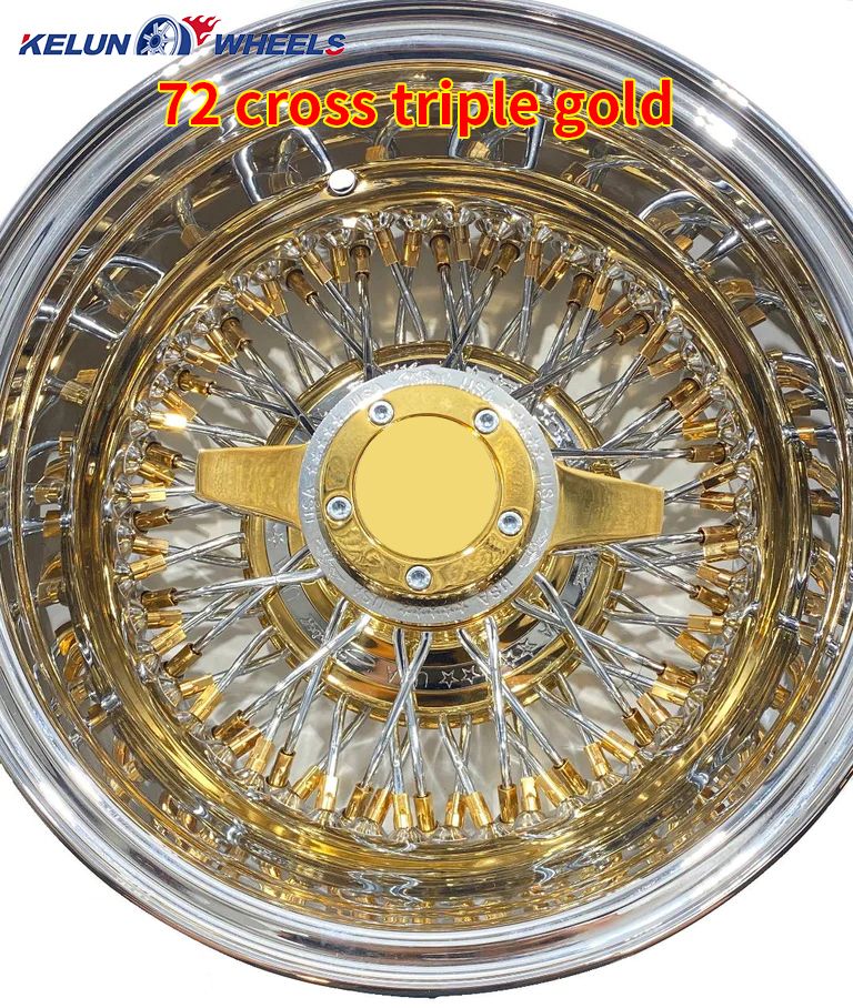 Lowrider All Gold Wire Wheel 14x7 Reverse Cross Lace con 72 ruote a raggi incrociati