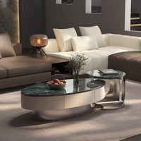 Table basse moderne - Cadre en acier inoxydable de forme ovale avec rangement caché pour salon, hôtel, bureau