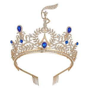 Couronne de concours personnalisée en cristal, diadème de reine de beauté en strass rouge, bijou de cheveux de mariée plaqué or pour femme - Product Image 4