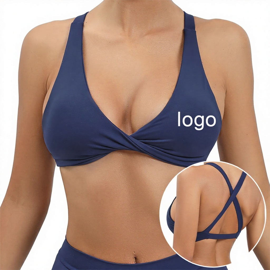 Women's Slim Fit Yoga Sports Bra Quick-Dry Seamless Workout Top with Cross Back for Gym Running and Outdoor Fitnes