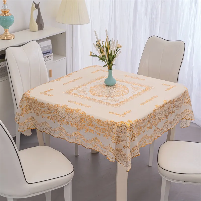 PVC Waterproof And Oil Proof 3d Square Table Cloth Mat Plastic Gold Sequin Tablecloth