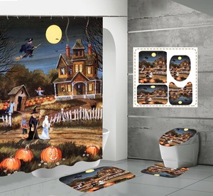 Set di tende da doccia in poliestere di Halloween personalizzato con cabina Horror zucca fantasma notte foresta <span class=keywords><strong>bagno</strong></span> decorazione antiscivolo tappeto <span class=keywords><strong>bagno</strong></span> - Product Image 3