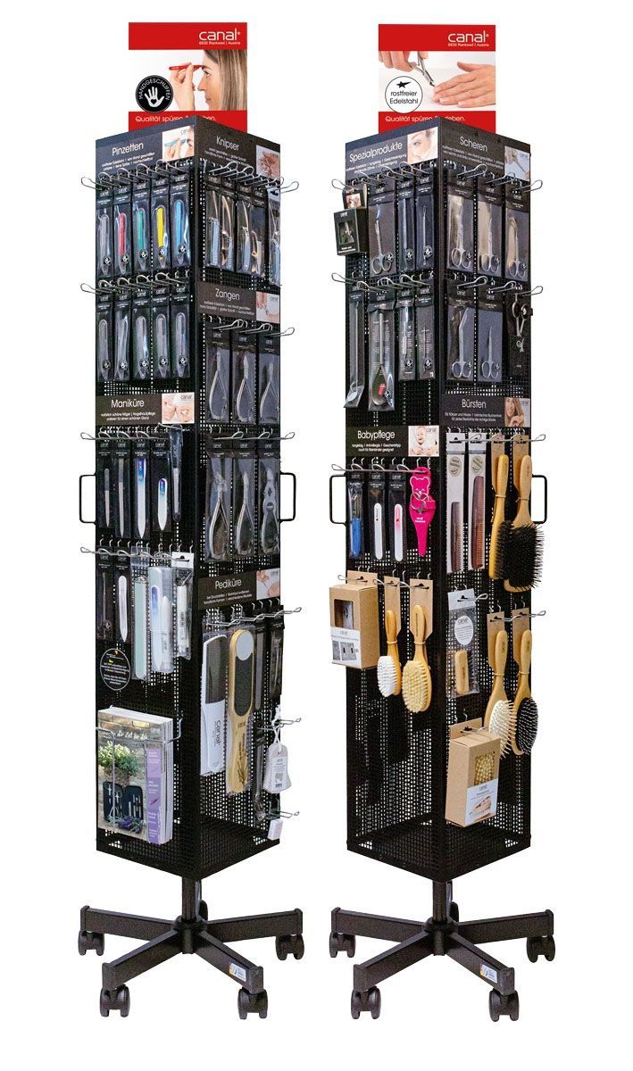 4-Sided Floor Display with Hook Elegant Rack Display for Products with Wheels — view 4