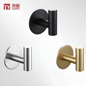 TIANYI Wholesale No Drill Brushed Stainless Steel Hook Self Adhesive Square Hanger For Towel Robe Coat And Clothes Wall Storage - Product Image 1