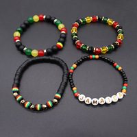 Pulsera Elástica con Cuentas de Colores de la Bandera de Jamaica, Estilo Rasta Reggae, Joyería Boho con Cuentas de Madera y Resina con Letras en Rojo, Amarillo, Verde y Negro para Hombres y Mujeres