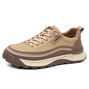 Men's Leather Platform Casual Sneakers, Quick-Lace Fashion Chunky Walking <b>Shoes</b> for Daily Wear - Product Image 6