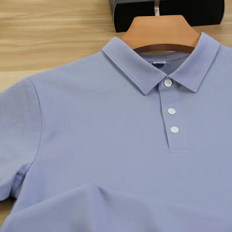 Camisa polo de algodão com logotipo personalizado para homens, camisa polo dupla de algodão mercerizado com logotipo superior de alta qualidade
