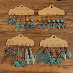 Fashion Jewelry Alloy <b>Drop</b> Earrings Antique <b>Bronze</b> Plated Bohemia Style Women's Party Earrings Set With Turquoise Flower Tassel - Product Image 2
