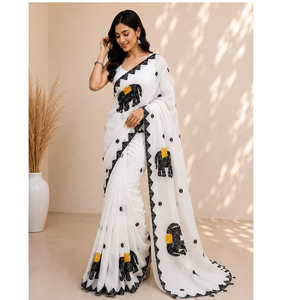 Sari Kota élégant à motif d'éléphant pour femmes, vêtement ethnique indien traditionnel brodé, collection boutique respirante - Product Image 1