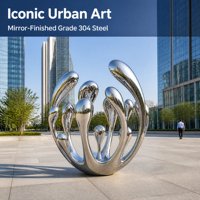 Sculptures d'art abstrait en acier inoxydable poli miroir circulaire pour espaces extérieurs, parcs, hôtels, grands centres commerciaux