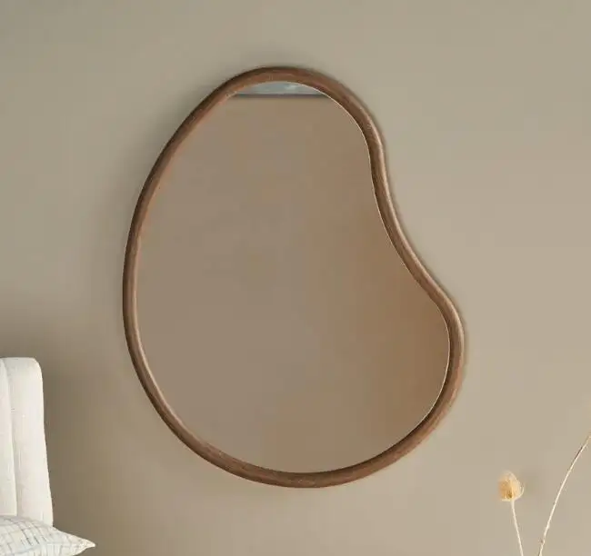 Moderne Stijl Natuurlijke Kleur Houten Frame Spiegel Woonkamer Hout Gesneden Ingelijst Muur Decoratieve Spiegel