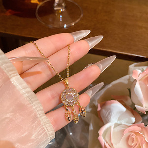 Europe United States Cross-border New Dream Catcher Cat's Eye Resin Pendant Necklace Women's Light Luxury Titanium Steel Titaniu - Product Image 1