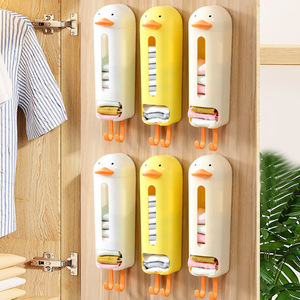 Duck Shape Clothing Organizer Wall Mounted <b>Plastic</b> Storage Box For Wardrobe Neatening With <b>Hooks</b> Cartoon Design - Product Image 1
