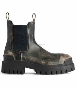 Chaussures habillées en cuir de taureau vieilli brun à bout rond effet usé, bottes <span class=keywords><strong>Chelsea</strong></span> unisexes pour hommes effet usé - Product Image 3