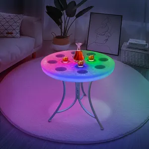 Removable Folding Illuminated Table Dining Pe Plastic Table Small Round Table For Home Shop Outdoor