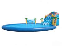 Parc aquatique gonflable commercial à thème océan tropical en PVC DST, double toboggan, capacité supérieure à 500 kg, couleurs et logo personnalisables, garantie 3 ans
