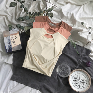 Women Slim Fit Crew Neck Breathable Crop Tops Solid <b>Open</b> Back Gym Yoga Sleeveless Vest Back Padded <b>Bra</b> Nylon Spandex - Product Image 2