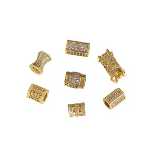 Gold Inlaid Zircon Barrel <b>Beads</b> <b>Large</b> Hole Spacer <b>Beads</b> For DIY Bracelet Necklace Jewelry Making Accessories Wholesale - Product Image 5