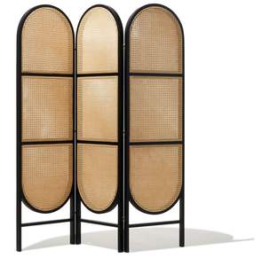 Biombo <span class=keywords><strong>de</strong></span> Estilo Moderno <span class=keywords><strong>de</strong></span> Fusión Francés-Chino <span class=keywords><strong>de</strong></span> 3 Paneles con Superficie <span class=keywords><strong>de</strong></span> Madera y <span class=keywords><strong>Listones</strong></span> <span class=keywords><strong>de</strong></span> Ratán Natural, Diseño Móvil - Product Image 1