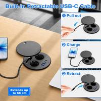 Prise de bureau encastrable EU Schuko 7-en-1 avec USB-C 35W, 2 ports USB-A, câble rétractable 100mm, concentrateur d'alimentation pour mobilier de bureau et d'hôtel OEM
