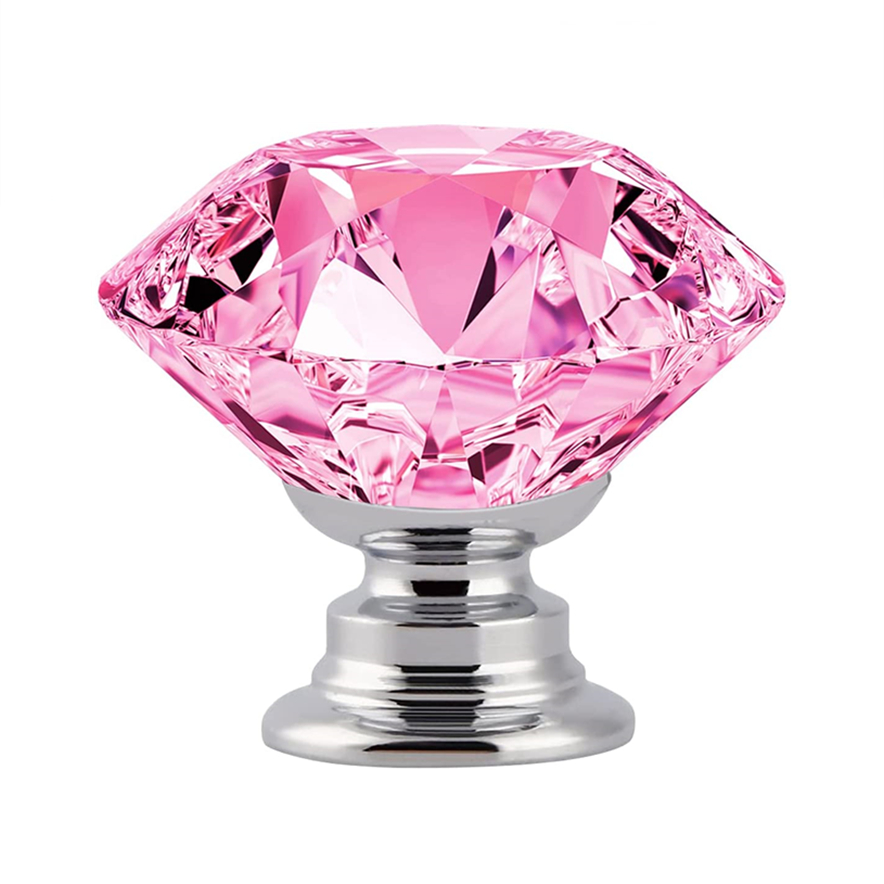 Simbrom Crystal Cupboard Pull with Screws Round Glass Kitchen Cabinet Knob Clear Diamond Furniture Drawer Handle
