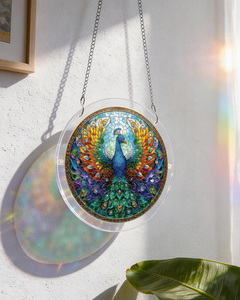 Atrapasueños de Acrílico con Diseño de Pluma de Pavo Real, Estilo Vitral, Refractor de Arcoíris, Adorno para Ventana, Decoración para Jardín y Patio - Product Image 2