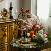 Lampe de table vintage française rétro traditionnelle en cuivre, style pastoral du milieu du siècle, ambiance rose pour salon, chambre à coucher, chevet