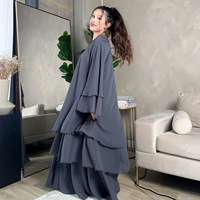 Ensemble 2 pièces Hijab Abaya pour femmes musulmanes LR LR750, élégant, en polyester, col en V, manches longues, longueur au sol, été 2024, dernier design