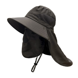Outdoor Sun Hat Bucket Hat Breathable UV Protection Wide Brim Neck Cover Adult Summer Fishing Hat Solid Color - Product Image 5