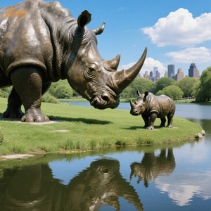 Su misura giardino esterno moderno grande bronzo fusione animale scultura a grandezza naturale di rinoceronte e cuccioli statua in bronzo per arredamento pubblico - Product Image 6